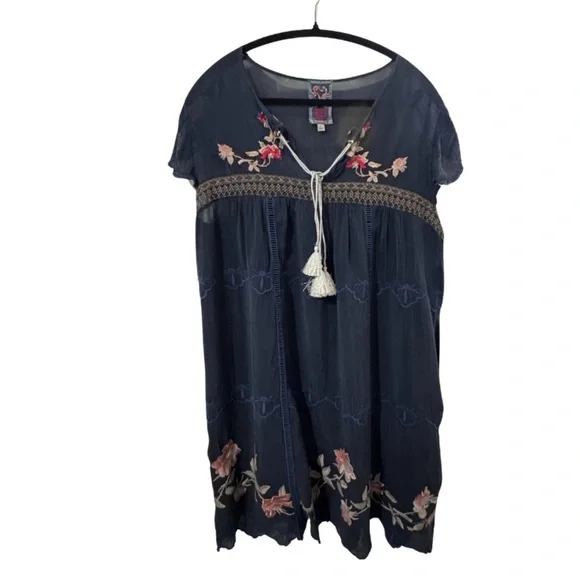 Johnny Was Blue Edda Dress with Colorful Embroidery - Picture 2 of 5